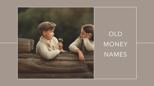 A feature image for the article "Old Money Names" showing a young boy and girl in classic dress.