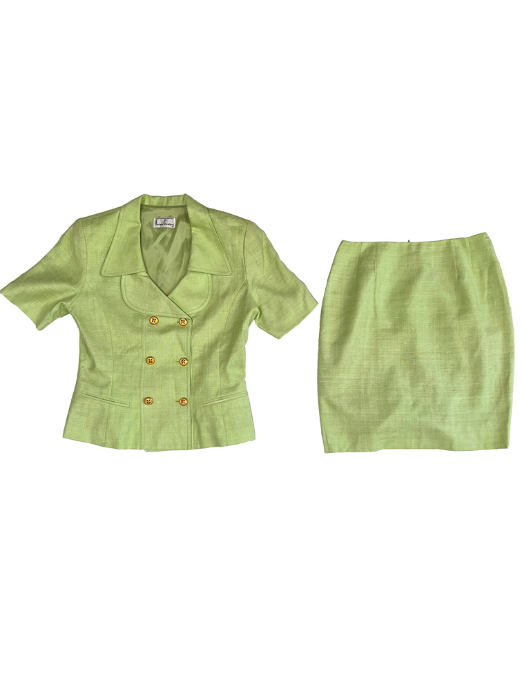 Lime Green Silk-Lined Skirt Suit Set by Anthea Crawford