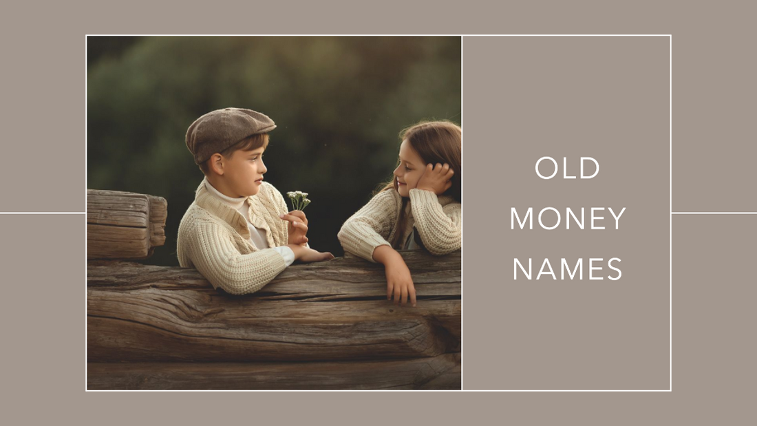 A feature image for the article "Old Money Names" showing a young boy and girl in classic dress.