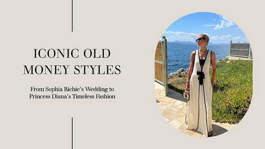 Feature image for 'Iconic Old Money Styles: From Sophia Richie's Wedding to Princess Diana's Timeless Fashion' blog post, showing Sophia Richie in her wedding dress standing in front of the ocean.