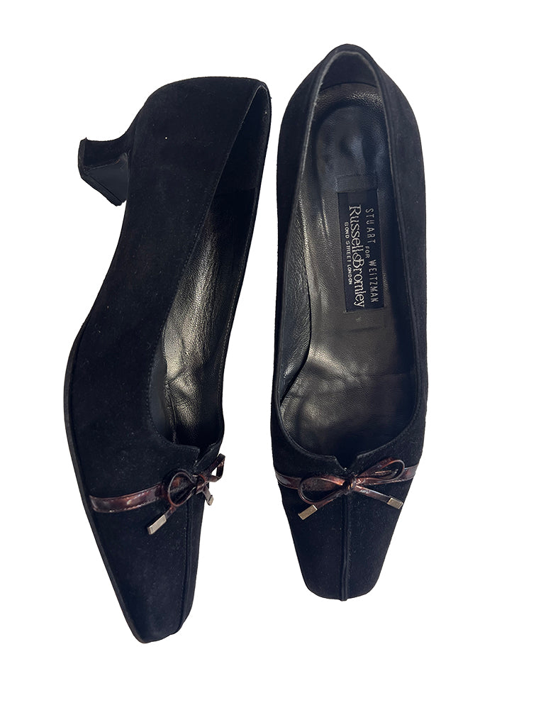 Black Suede Kitten Heels by Stuart Weitzman for Russell and Bromley