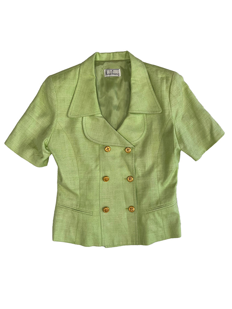 Lime Green Silk-Lined Skirt Suit Set by Anthea Crawford