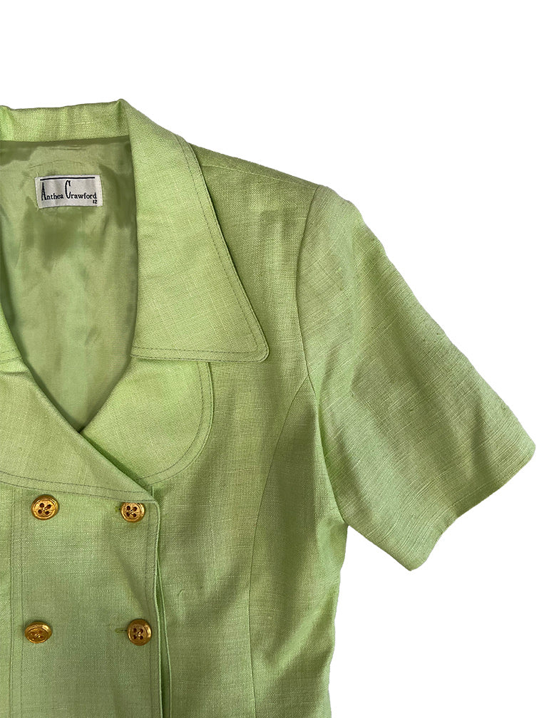 Lime Green Silk-Lined Skirt Suit Set by Anthea Crawford