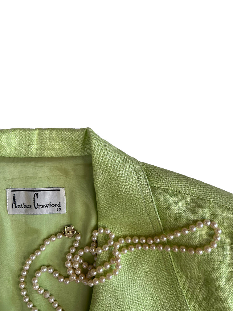 Lime Green Silk-Lined Skirt Suit Set by Anthea Crawford