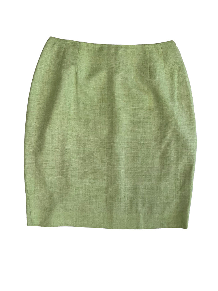 Lime Green Silk-Lined Skirt Suit Set by Anthea Crawford