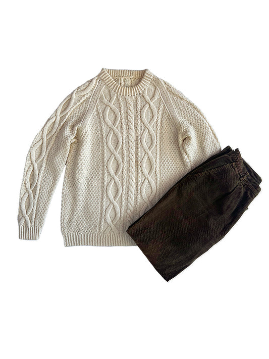 Vintage Hand-Knitted Cream Cable Wool Jumper